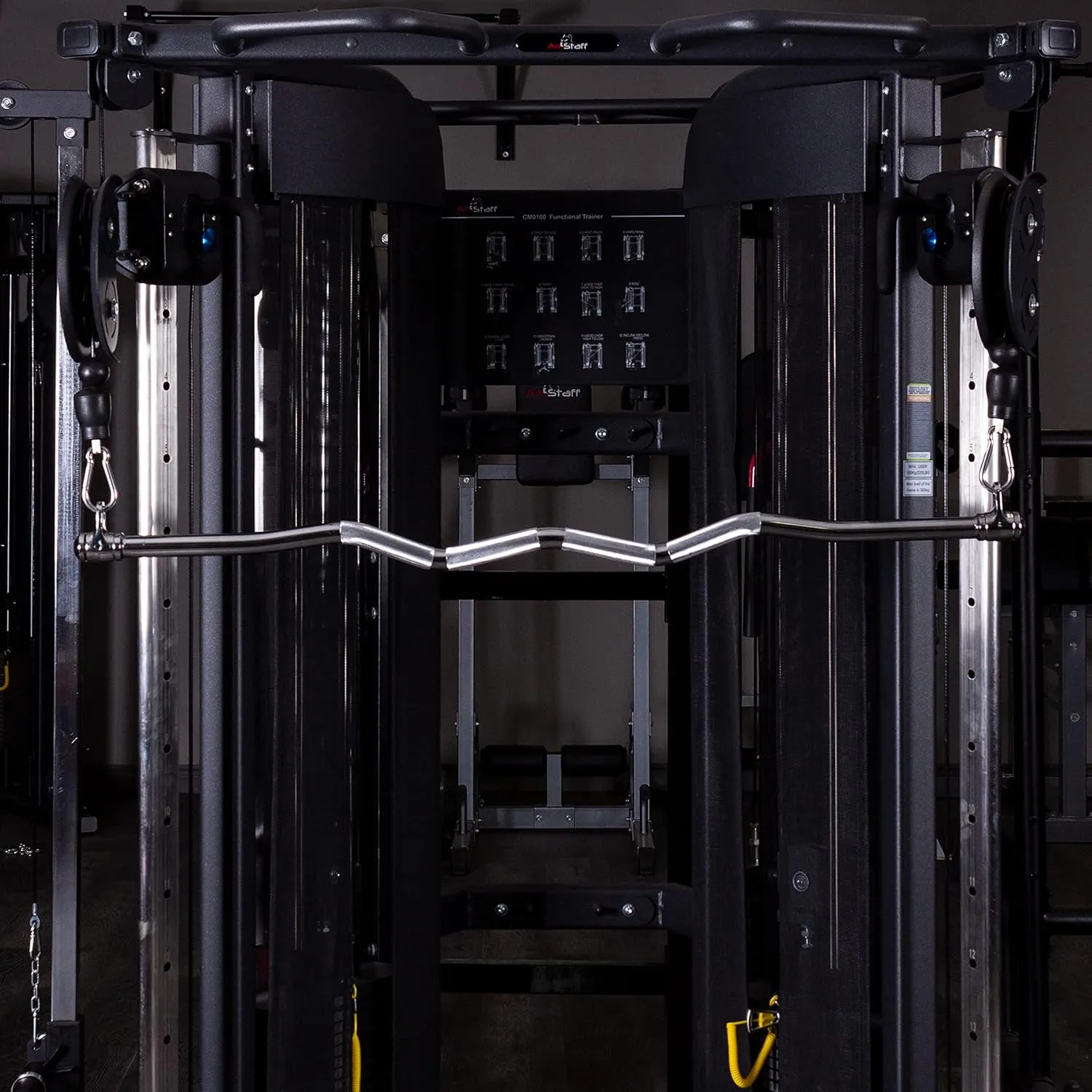 AmStaff 48" Straight Ez Curl Lat Pull Down Bar with Revolving Double Hook for Dual Pulley Cable Machines, Functional Trainer Multi-Purpose Attachment