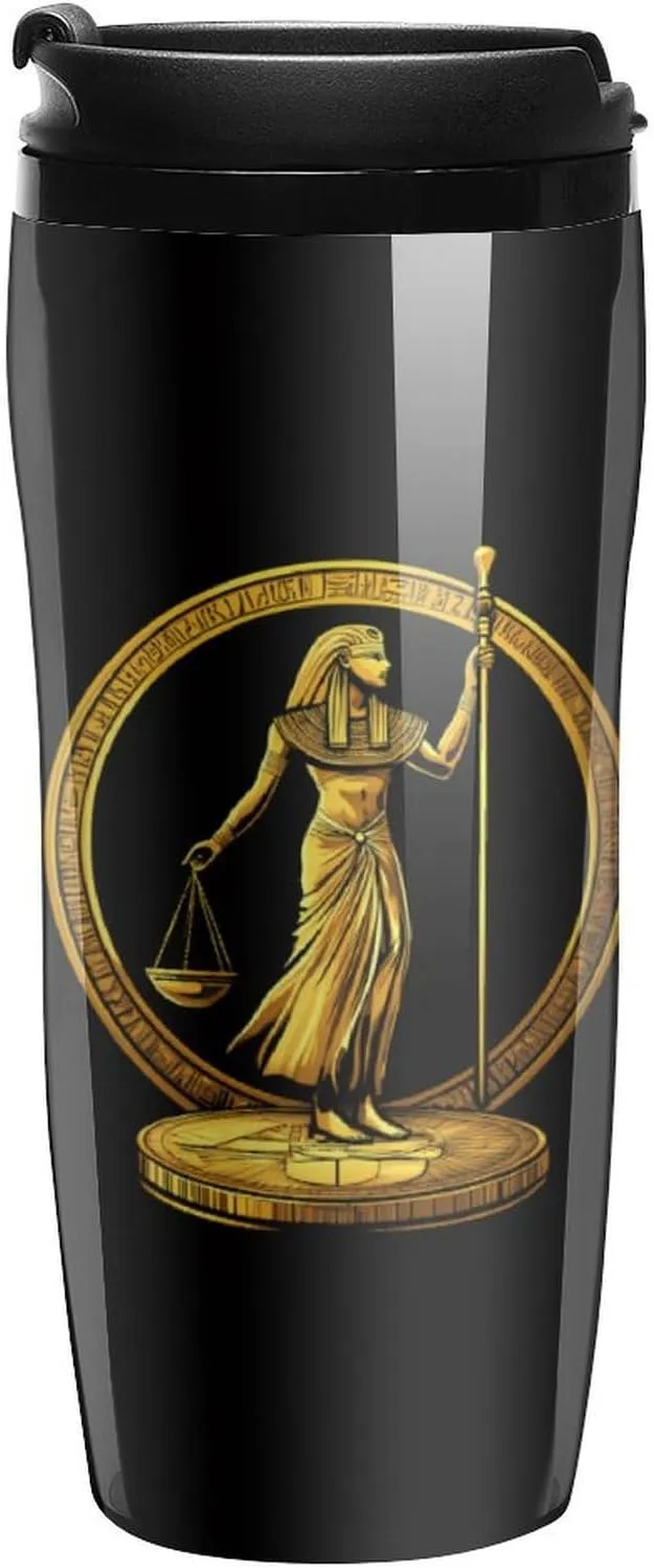 Ancient Egyptian Golden Pharoah Coin Coffee Mug with Lid Portable Tumbler Water Bottle for Travel Business 350ml