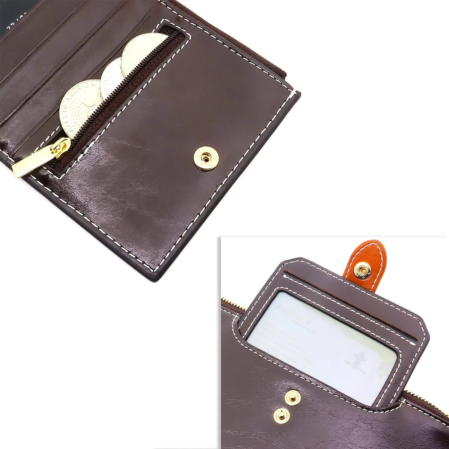 ANDOILT Wallets for Women Genuine Leather Wallet RFID Blocking Bifold Multi Card Case Purse with Zipper Pocket Handbag