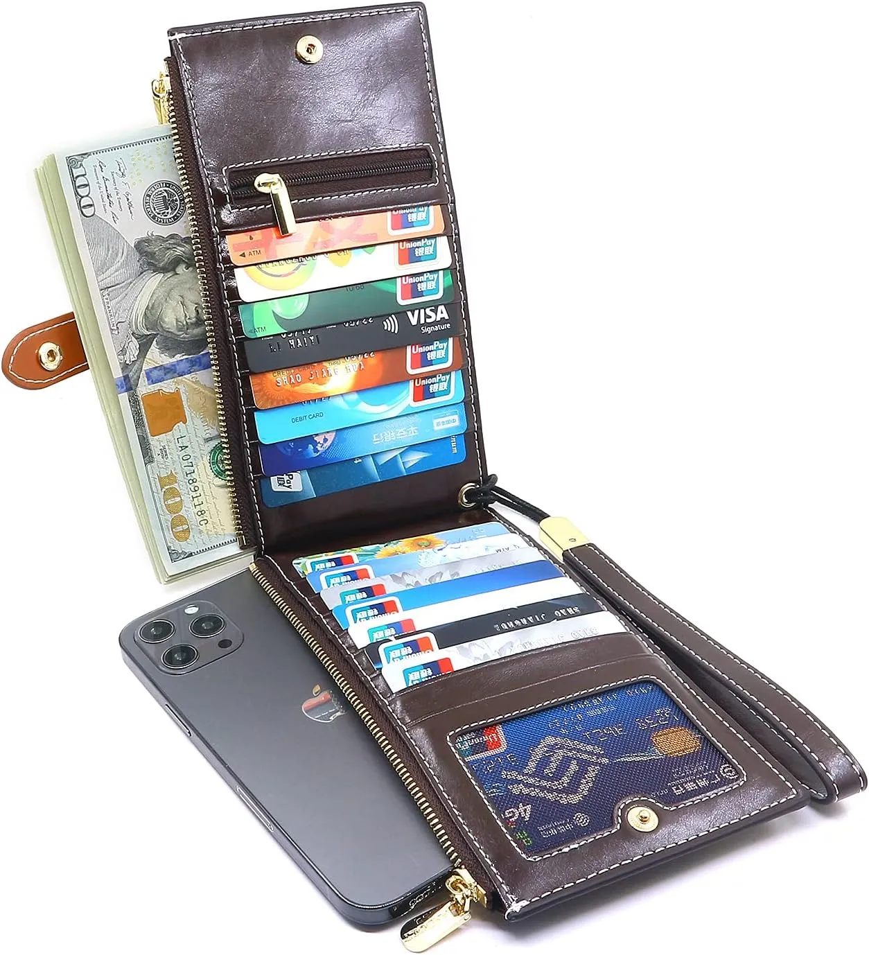 ANDOILT Wallets for Women Genuine Leather Wallet RFID Blocking Bifold Multi Card Case Purse with Zipper Pocket Handbag