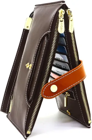ANDOILT Wallets for Women Genuine Leather Wallet RFID Blocking Bifold Multi Card Case Purse with Zipper Pocket Handbag