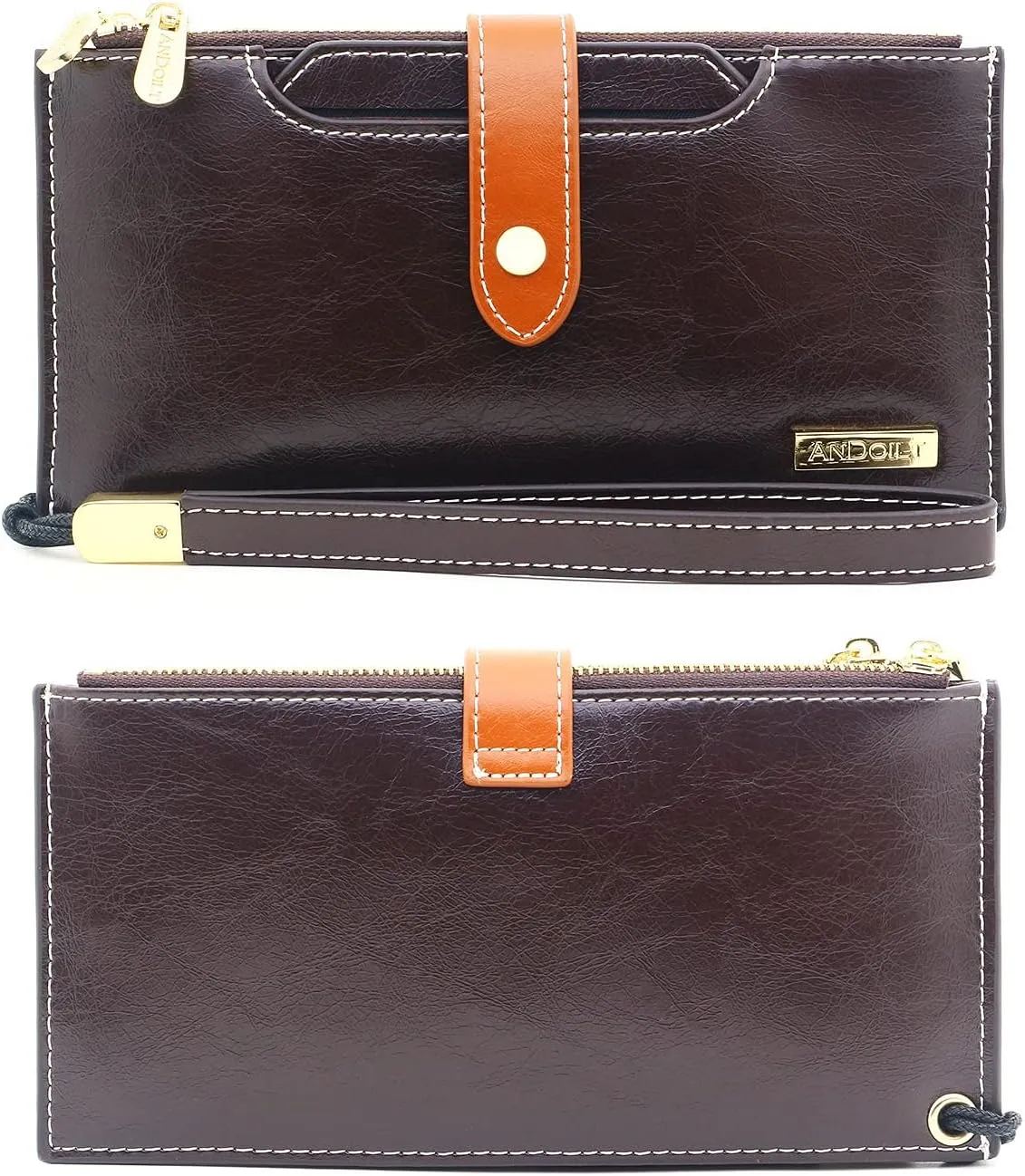 ANDOILT Wallets for Women Genuine Leather Wallet RFID Blocking Bifold Multi Card Case Purse with Zipper Pocket Handbag