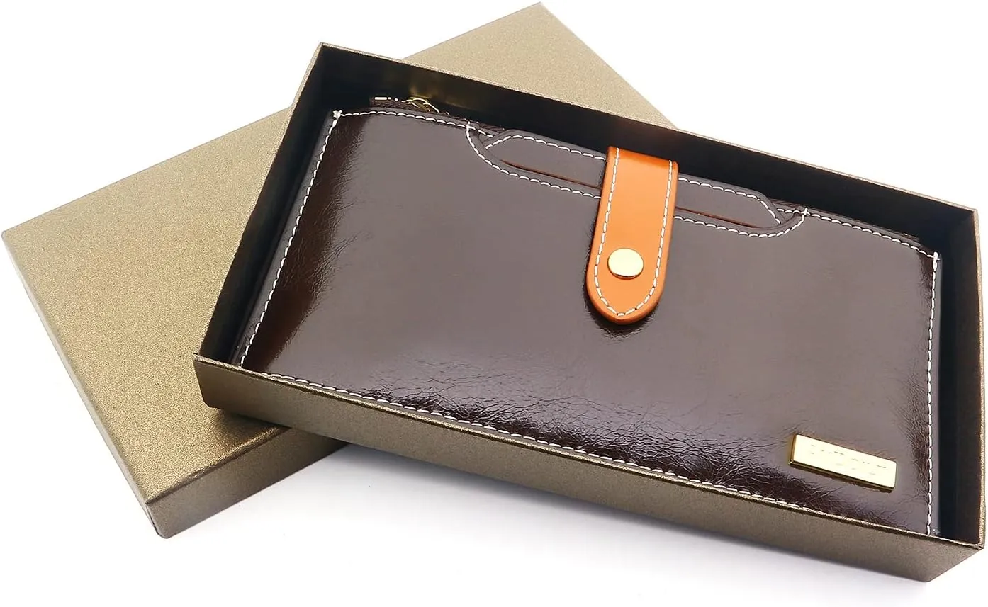 ANDOILT Wallets for Women Genuine Leather Wallet RFID Blocking Bifold Multi Card Case Purse with Zipper Pocket Handbag