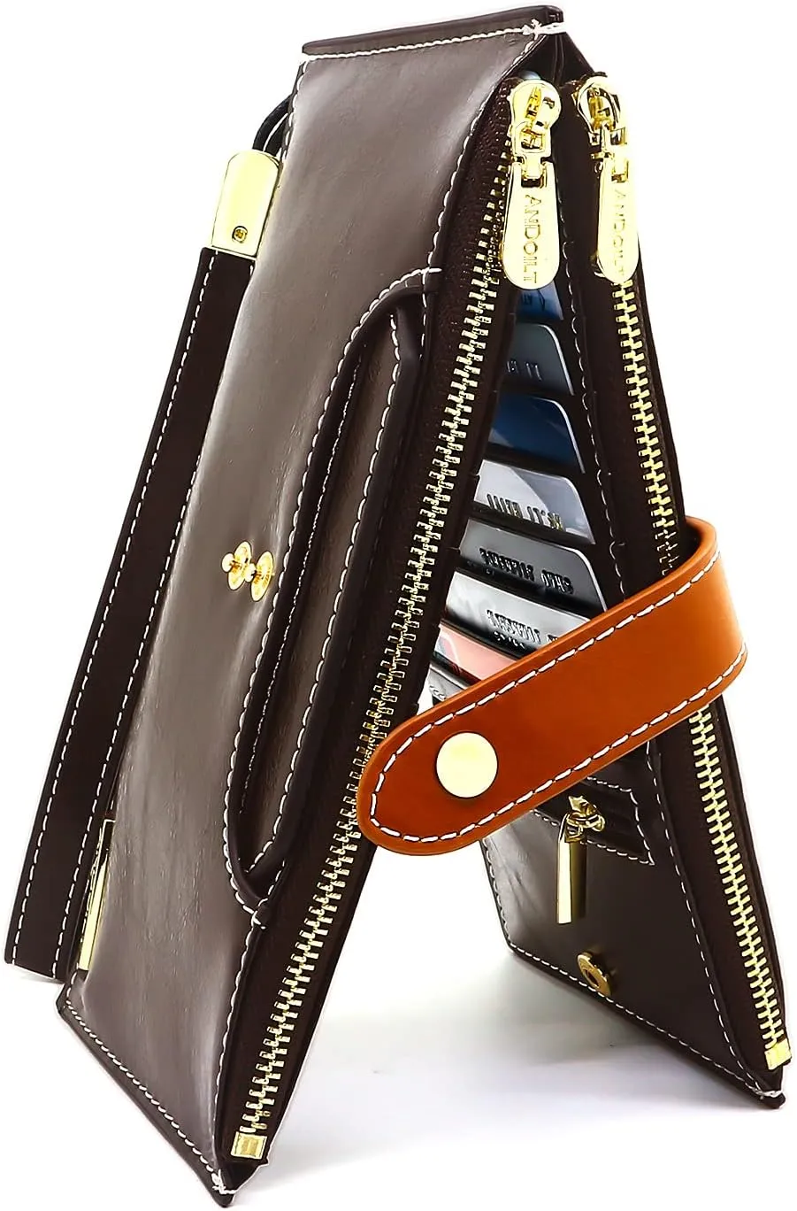 ANDOILT Wallets for Women Genuine Leather Wallet RFID Blocking Bifold Multi Card Case Purse with Zipper Pocket Handbag