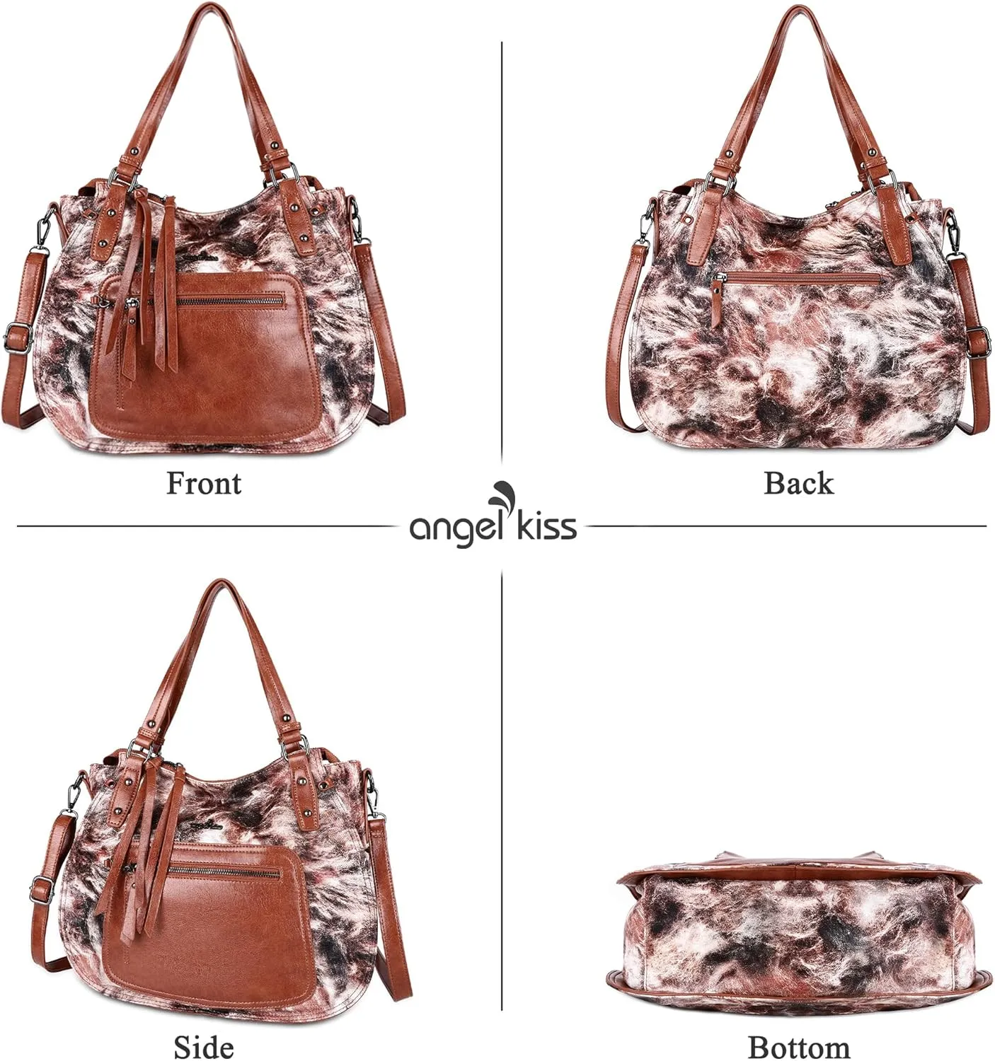 Angel Kiss Large Hobo Bags for Women Crossbody Bag Travel Shoulder bag Roomy Multi-functional Vegan Leather Satchel Tote