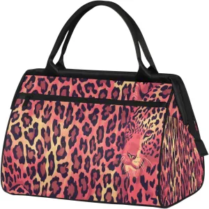 Animal Leopard Large Travel Duffel Bag Gym Tote Bag for Women Men Waterproof Weekend Overnight Bag Carry On Tote Luggage with Pocket Personal Item Bags Sports Bag fit Travel Sports Gym Yoga