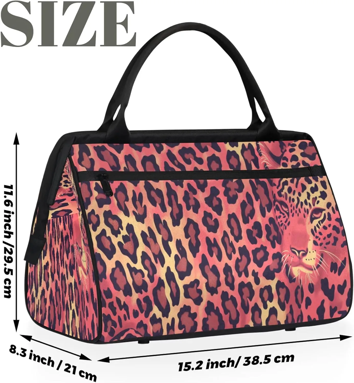 Animal Leopard Large Travel Duffel Bag Gym Tote Bag for Women Men Waterproof Weekend Overnight Bag Carry On Tote Luggage with Pocket Personal Item Bags Sports Bag fit Travel Sports Gym Yoga