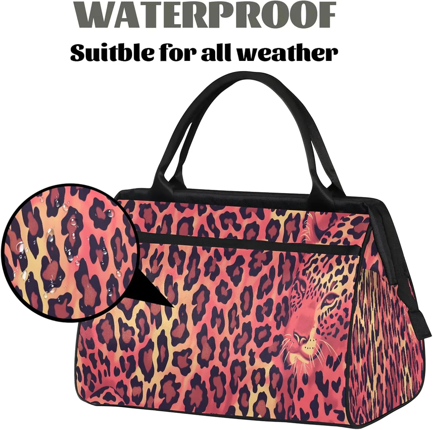 Animal Leopard Large Travel Duffel Bag Gym Tote Bag for Women Men Waterproof Weekend Overnight Bag Carry On Tote Luggage with Pocket Personal Item Bags Sports Bag fit Travel Sports Gym Yoga