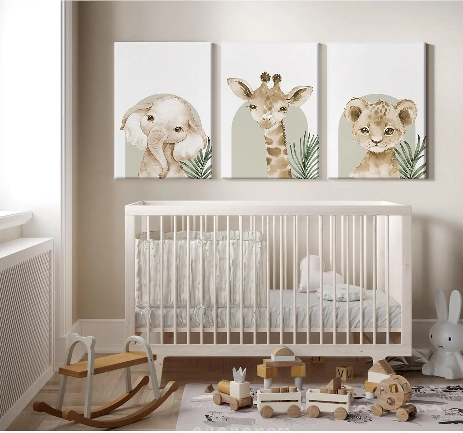 Animal Wall Art Pictures Baby Nursery Canvas Wall Art Decor Safari Animal Prints Jungle Kids Wall Art Woodland Nursery Wall Decor Giraffe Jungle Poster for Room 16x24 Inch Framed Set of 3