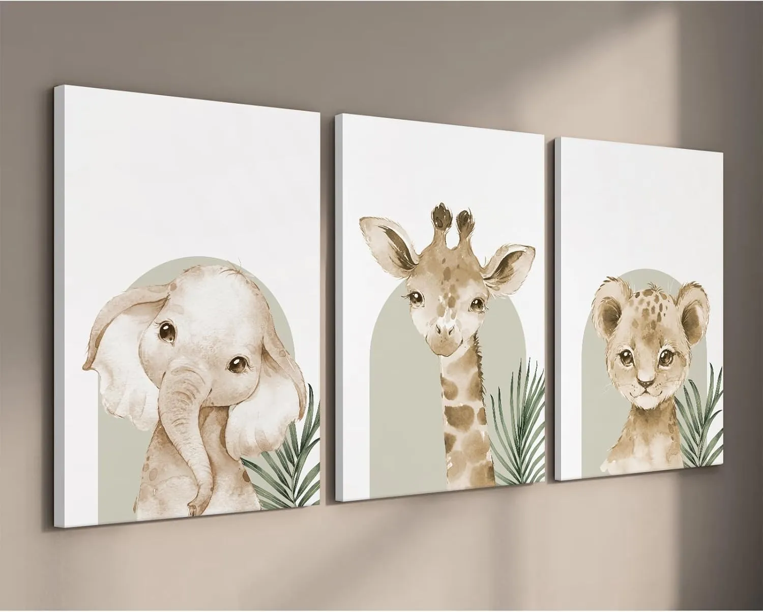 Animal Wall Art Pictures Baby Nursery Canvas Wall Art Decor Safari Animal Prints Jungle Kids Wall Art Woodland Nursery Wall Decor Giraffe Jungle Poster for Room 16x24 Inch Framed Set of 3