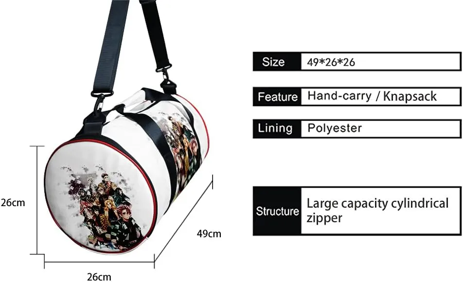 Anime Demon Slay Large Capacity Gym Bag Manga Kemitsu Sport Duffel Bag With Shoe Bag(Group White)