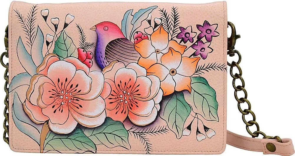 Anna by Anuschka Women’s Hand-Painted Genuine Leather Flap Organizer Wallet - Vintage Garden