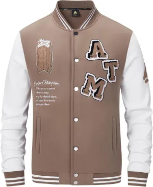 ANOTWENER Men's Varsity Jacket Vintage Baseball Button Jackets Long Sleeve with Letters Casual Coats for Men