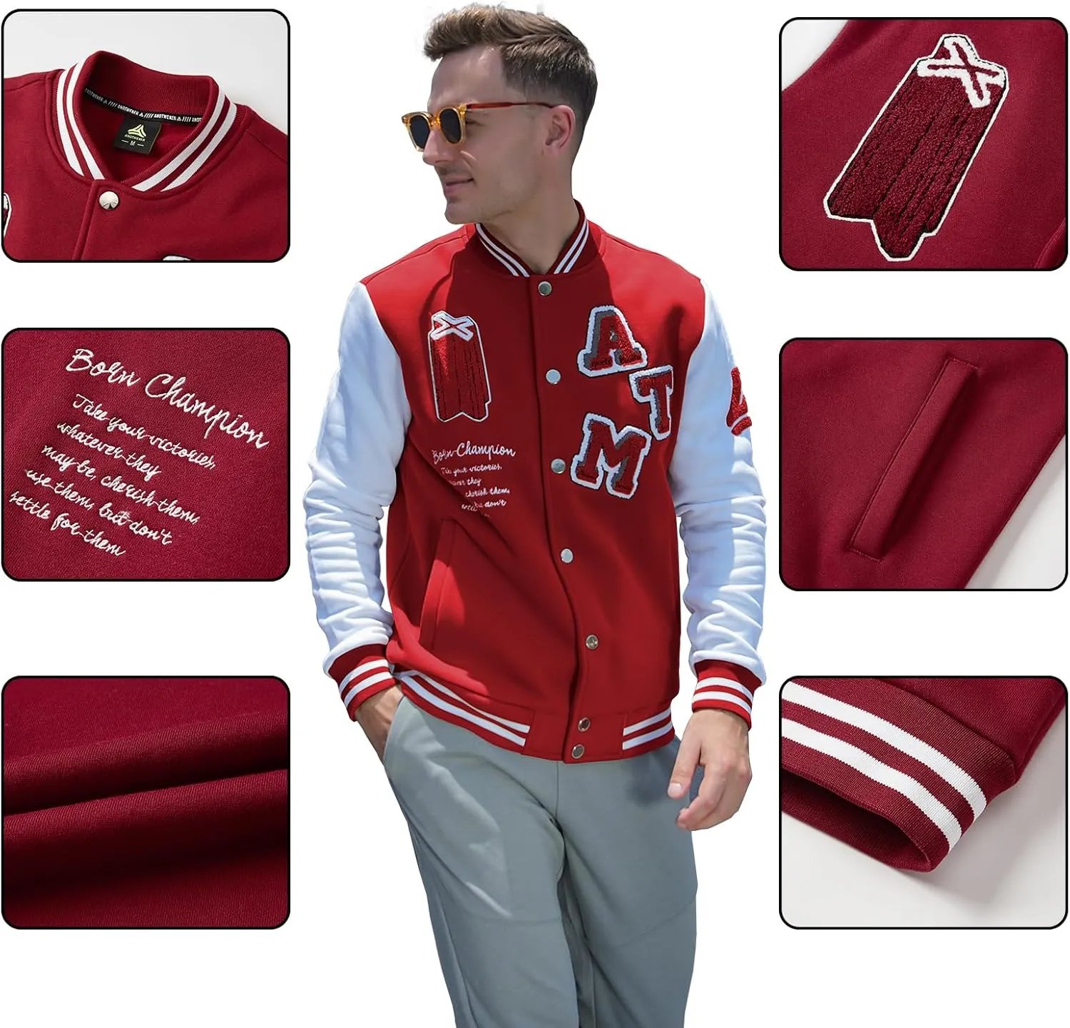 ANOTWENER Men's Varsity Jacket Vintage Baseball Button Jackets Long Sleeve with Letters Casual Coats for Men