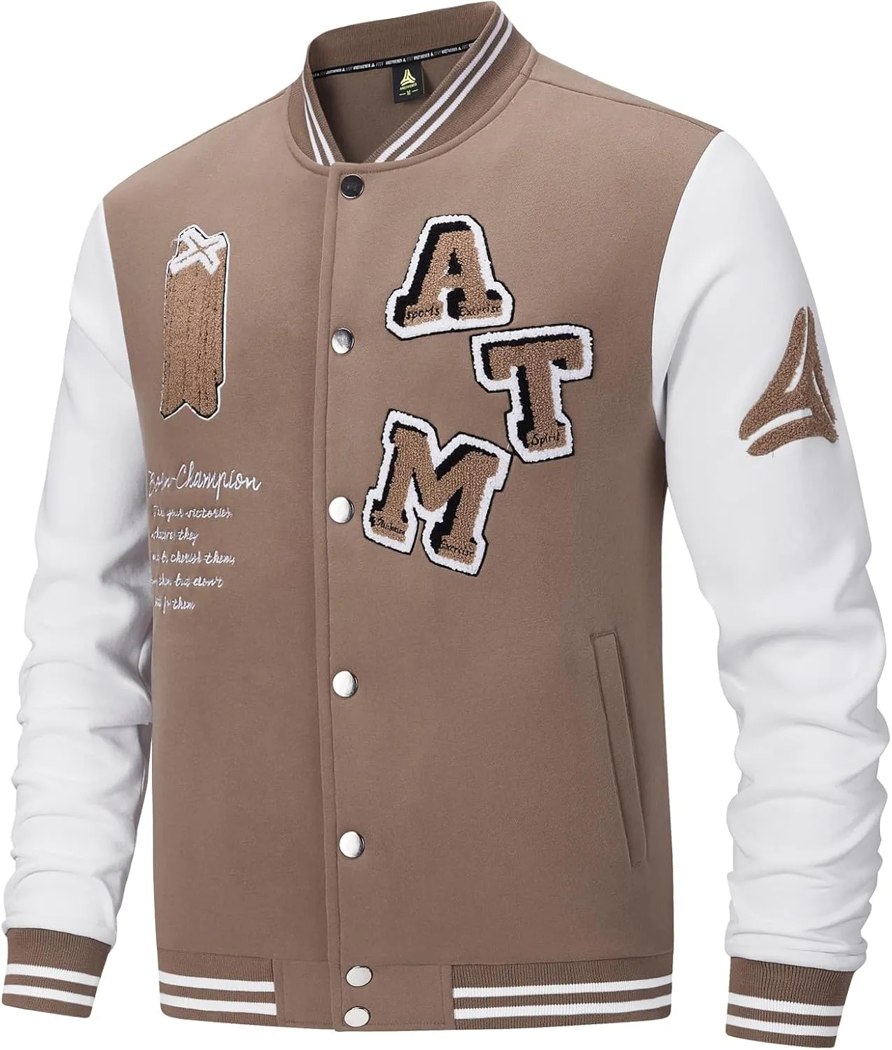 ANOTWENER Men's Varsity Jacket Vintage Baseball Button Jackets Long Sleeve with Letters Casual Coats for Men