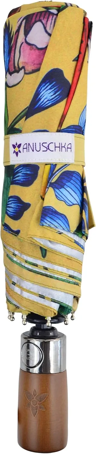 Anuschka Umbrella AUTO Open/Close - UPF 50  - 38” Waterproof Windproof Canopy - Fits in Handbag - Windproof Flexible Fiberglass