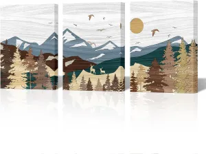 Apicoture Mountain Canvas Wall Art Minimalist Alpine Woodland Mountain pictures Framed Abstract Mountain Paintings Wall Art12 X16 X3 Panels