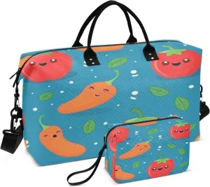 Apple Carrot Travel Duffel Bags with Toiletry Bag and Adjustable Strap for Travel Gym Yoga