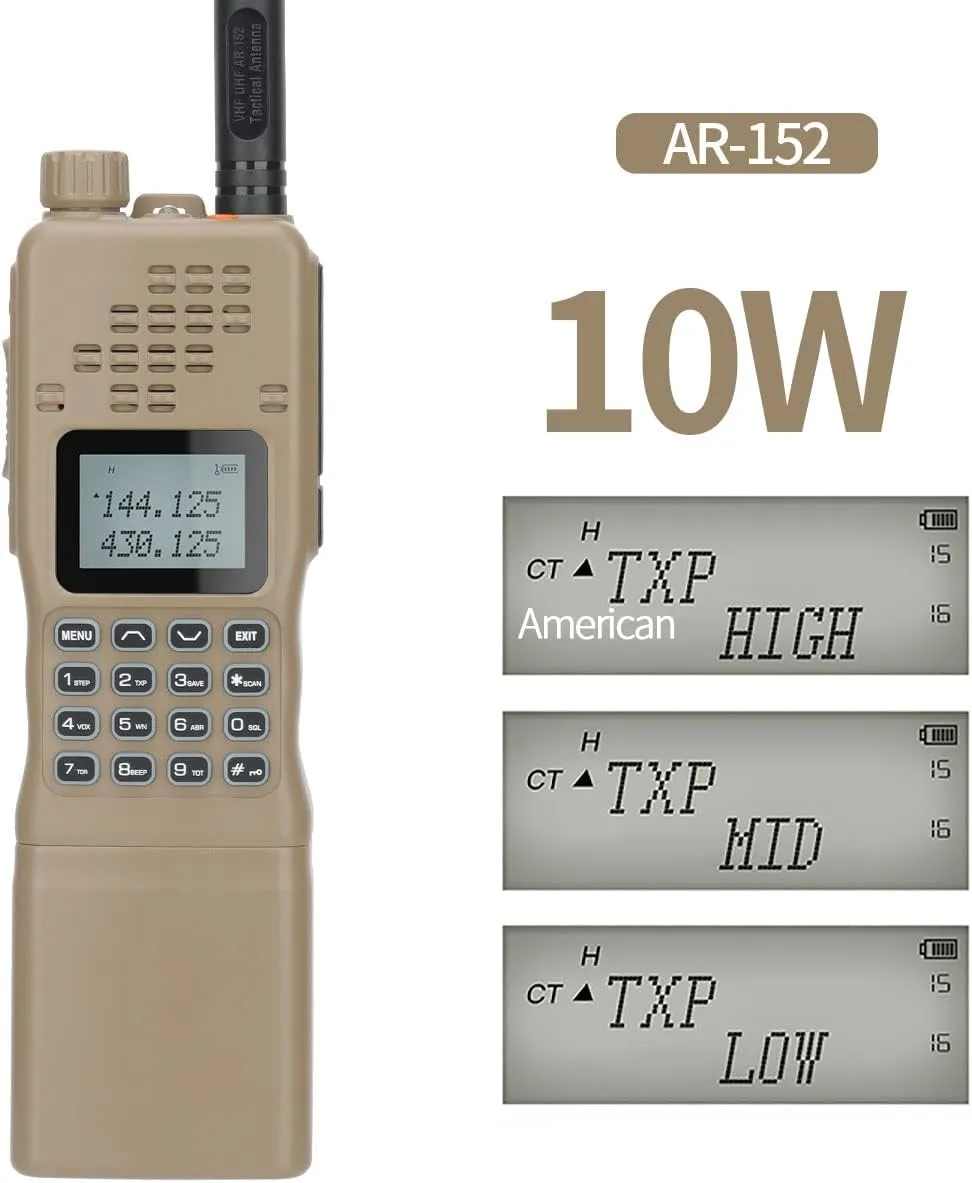 AR-152 Ham Radio 10W High Power Tactical Two Way Radio with 12000 mAh Rechargeable Larger Battery Handheld Long Range Walkie Talkies Full Kit