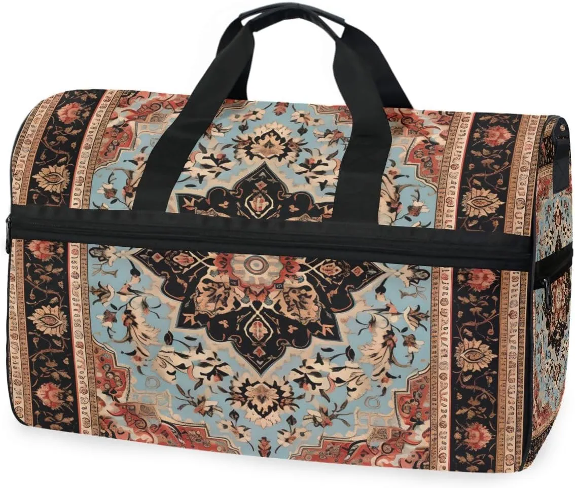 Arabian Arabic Pattern Travel Duffel Bag Luggage Sports Gym Bags With Shoes Compartment Large Capacity Lightweight Duffle Bag For Men Women