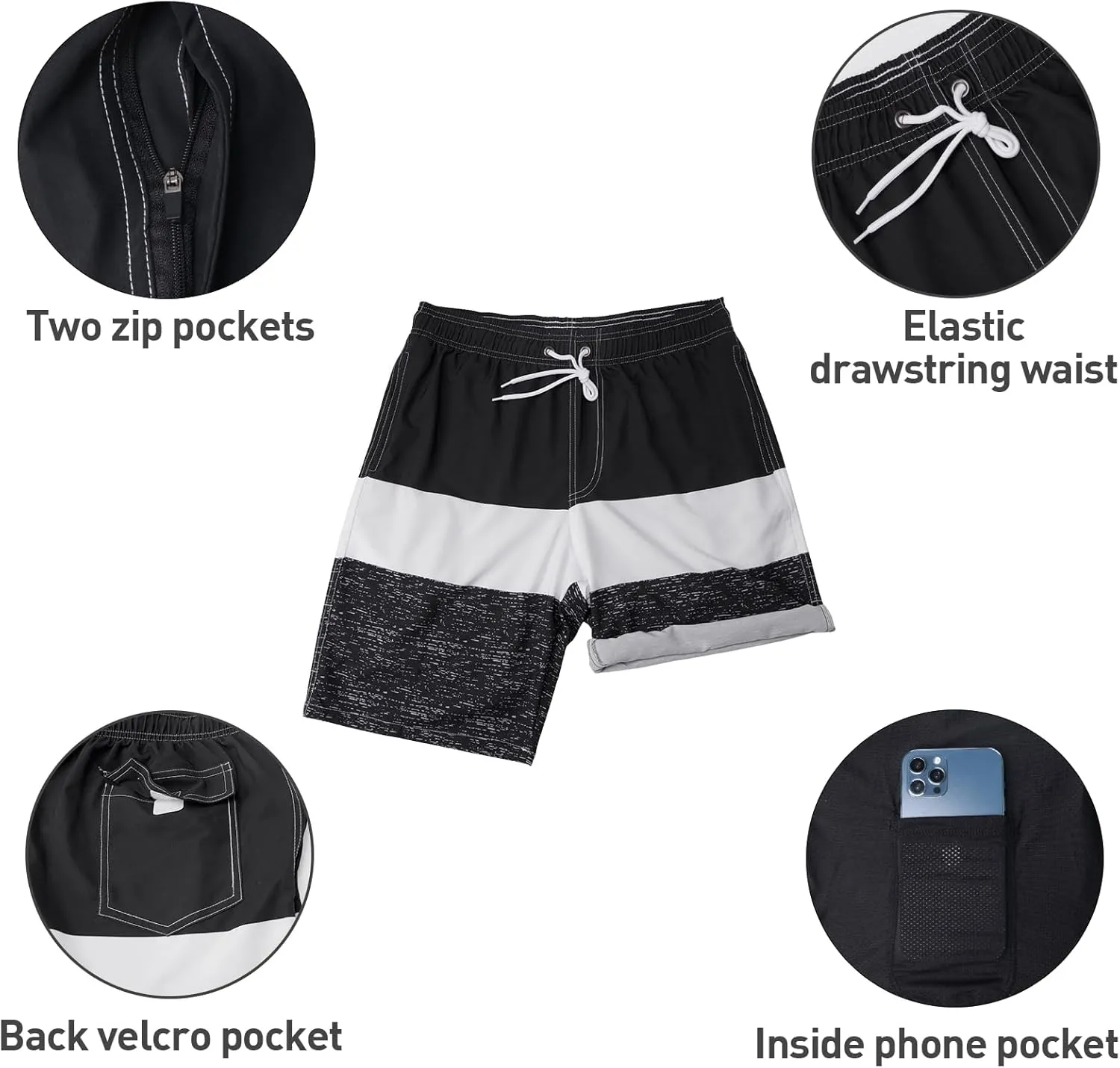 Arcweg Mens Swim Trunks with Compression Liner 9” Men Beach Board 2 in 1 Bathing Suit with Zipper Pockets, Quick Dry