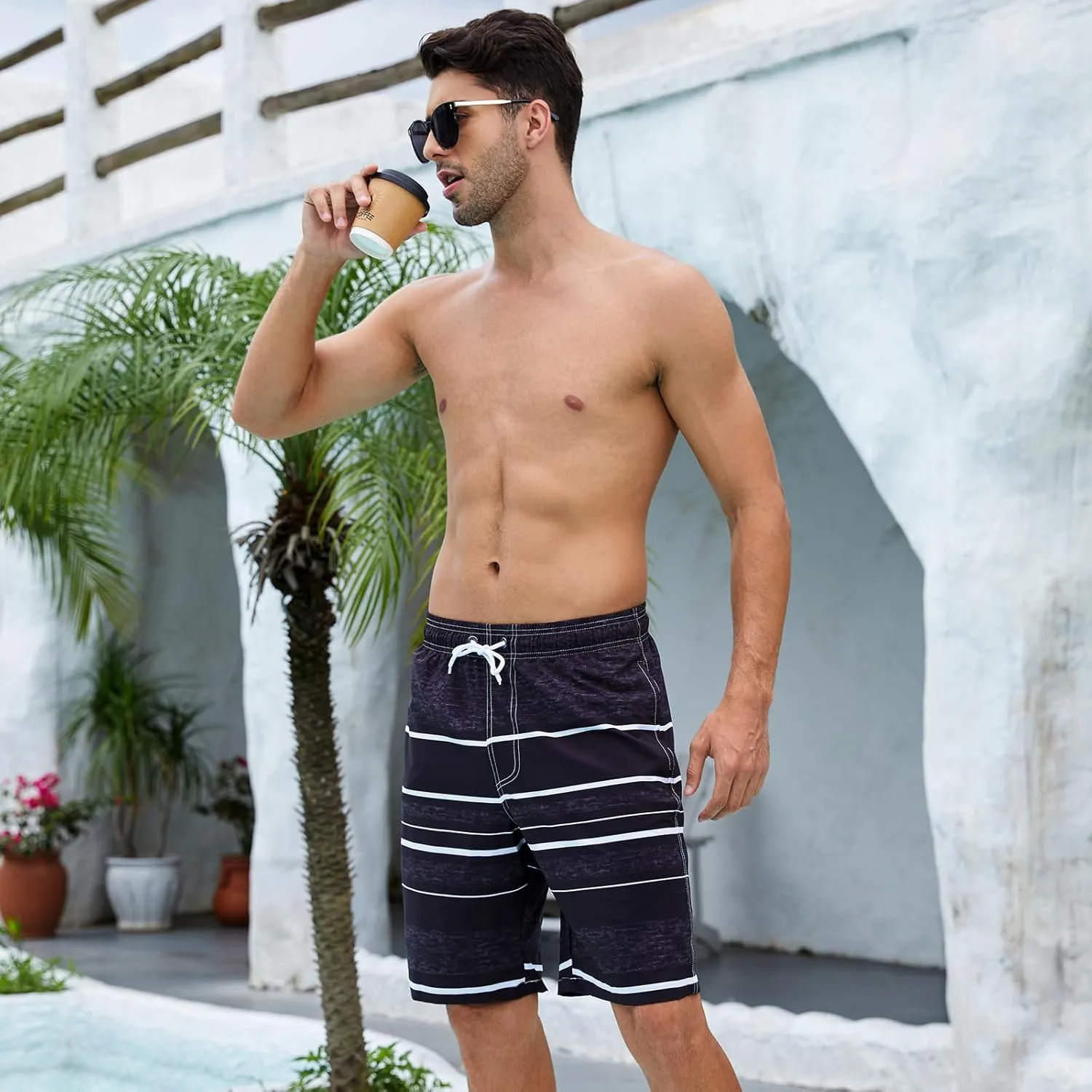 Arcweg Mens Swim Trunks with Compression Liner 9” Men Beach Board 2 in 1 Bathing Suit with Zipper Pockets, Quick Dry
