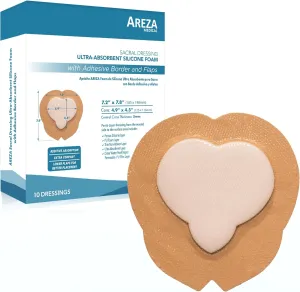Areza Medical - Silicone Foam with Super-Absorbent Layer - Wound Dressing - Waterproof - with Adhesive Border - Sterile - Designed for Sacral Wounds - 7.2" x 7.8" - 10 PCS per Box - FSA/HSA Approved