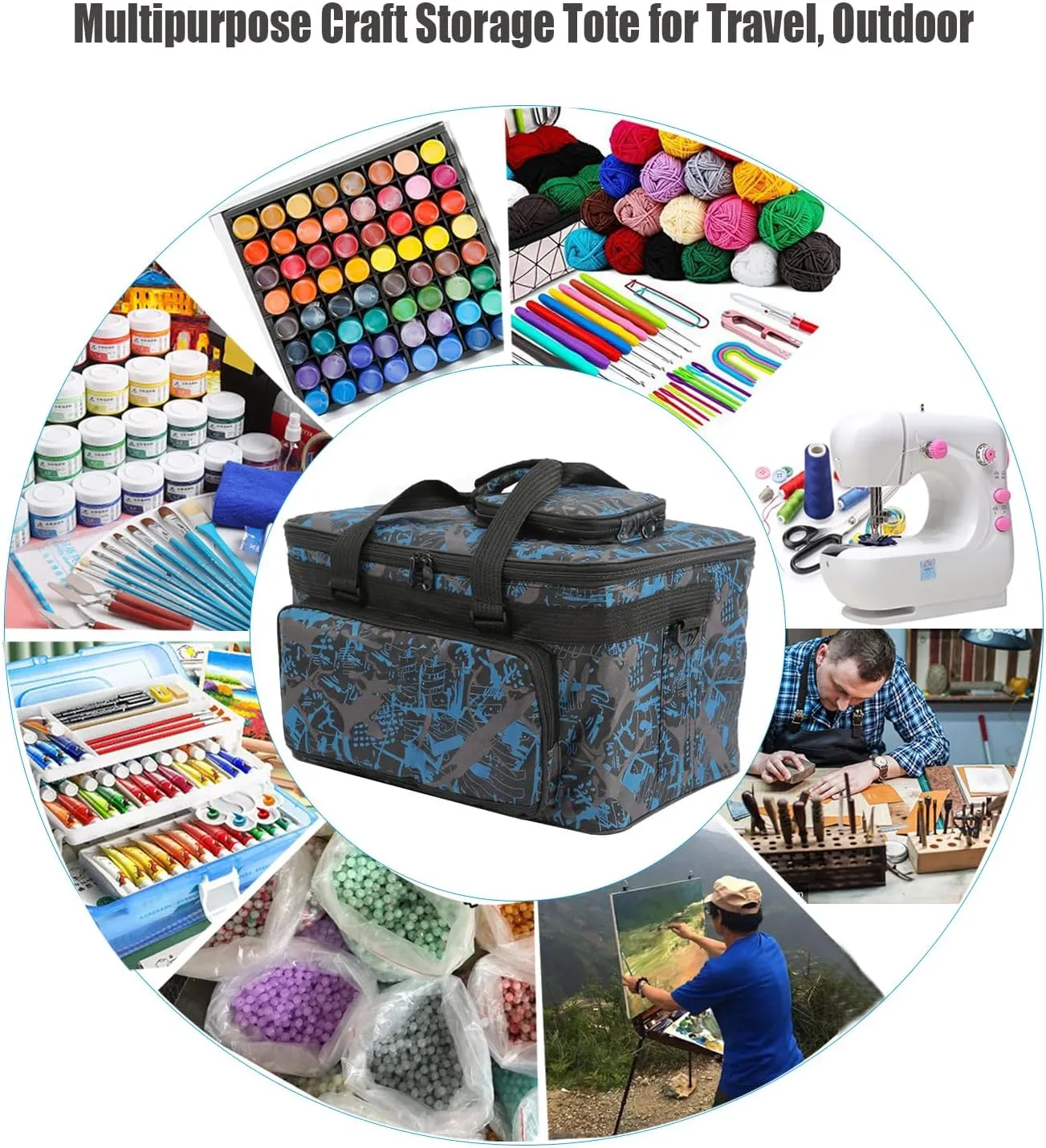 Art and Craft Storage Organizer Bag - Large Capacity Paint Supplies Carrying Case for Travel - Foldable Waterproof Tote for Sewing and Artist Tools