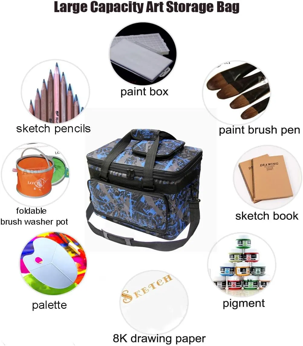 Art and Craft Storage Organizer Bag - Large Capacity Paint Supplies Carrying Case for Travel - Foldable Waterproof Tote for Sewing and Artist Tools
