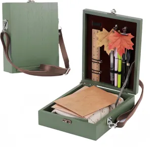 Art Easel Messenger Wood Box: Portable Travel Wooden Storage Box, Tabletop Painting Easel Art Case Bag for Painting, Drawing & Art Supplies, Sketching