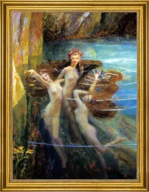 Art Oyster Gaston Bussiere Les Nereides - 21" x 28" Premium Canvas Print with Gold Frame
