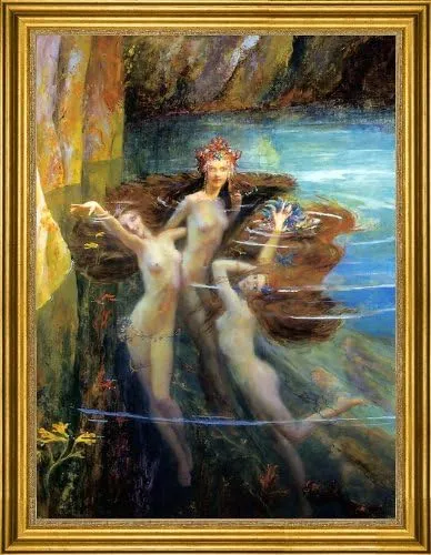 Art Oyster Gaston Bussiere Les Nereides - 21" x 28" Premium Canvas Print with Gold Frame
