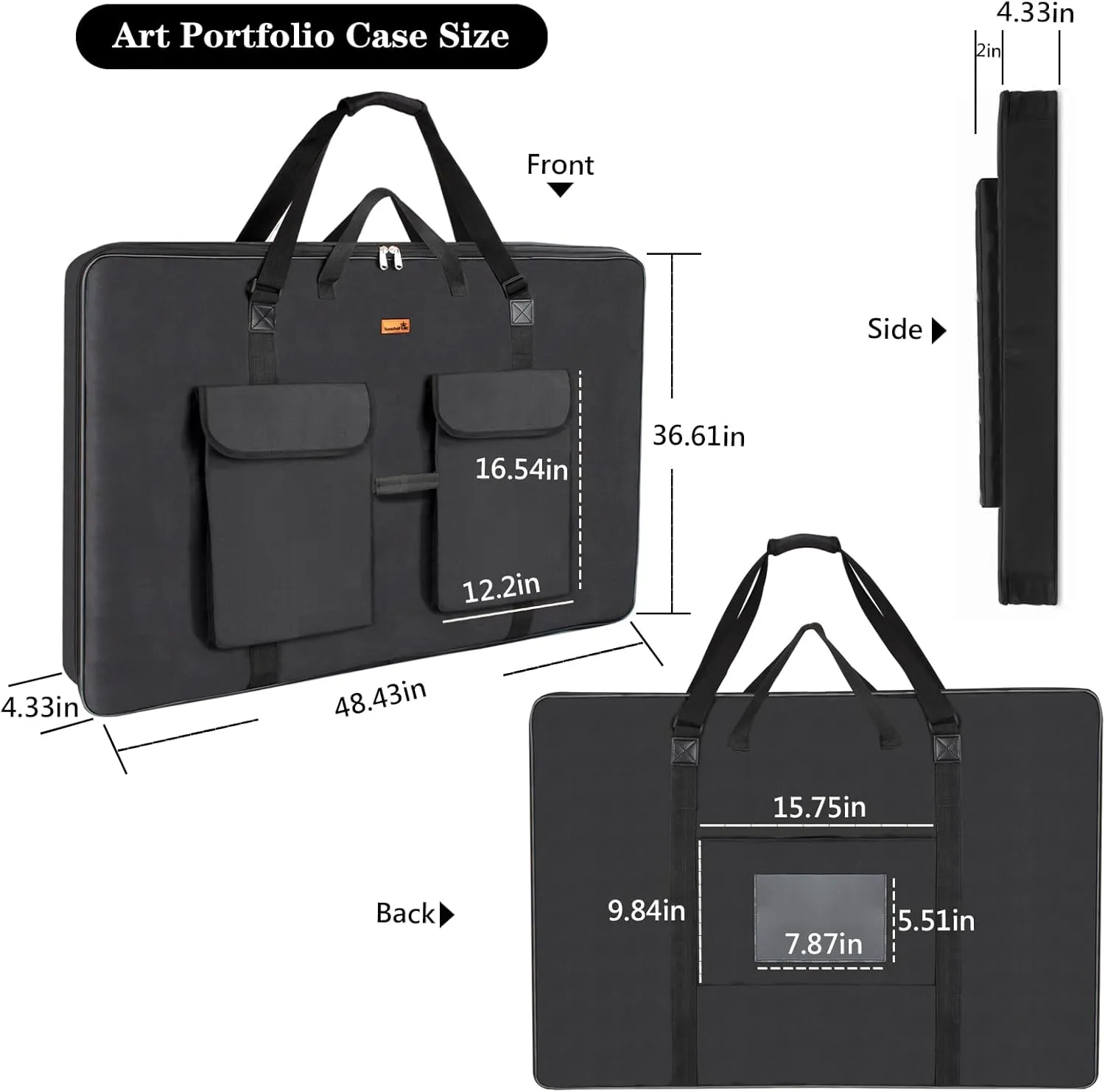 Art Portfolio Bag 36 x 48, Waterproof Artist Carrying Bag Soft Side Sturdy with Strap, Heavy Duty Storage for Artwork Drawing Canvas Poster,(Black)
