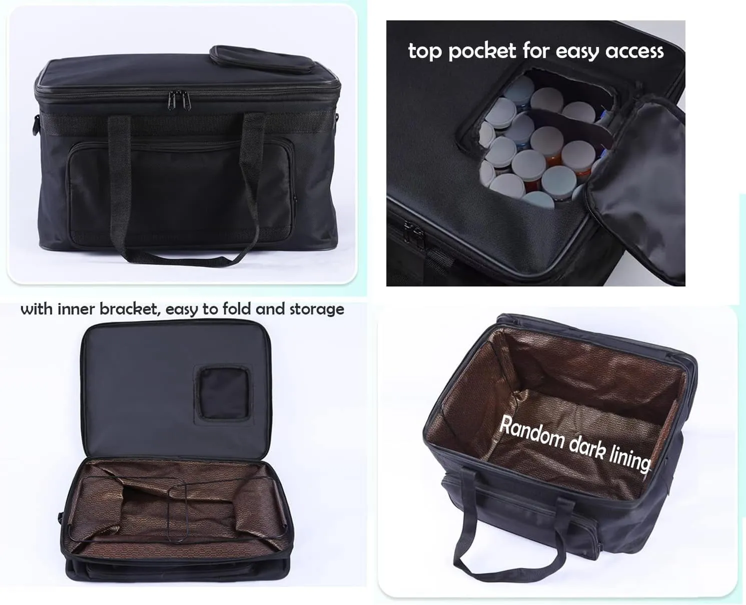 Art Supplies Organizer Bag Craft Tool Storage Tote Carrying Case Artist Travel Carrier Waterproof Paint Box Foldable For Drawing Painting Large Capacity black HHB-009 18.5*11.8*10.6inch(47*30*27cm)