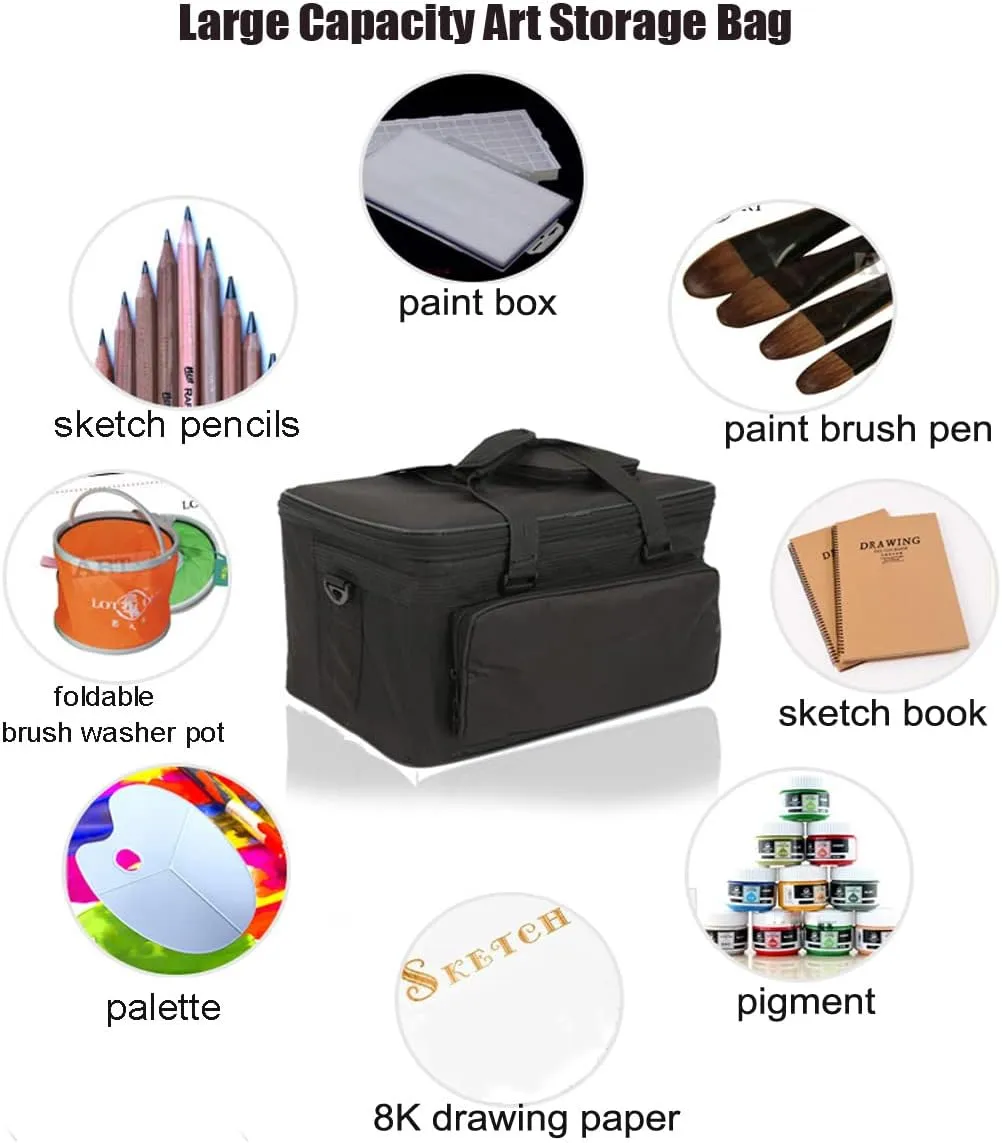 Art Supplies Organizer Bag Craft Tool Storage Tote Carrying Case Artist Travel Carrier Waterproof Paint Box Foldable For Drawing Painting Large Capacity black HHB-009 18.5*11.8*10.6inch(47*30*27cm)