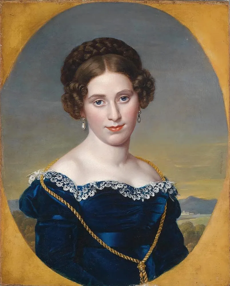 ArtDirect Eduard Friedrich Leybold 15x18 Gallery Wrapped Canvas Museum Art Print Titled: Portrait of a Lady in Front of a Landscape Background (1822)