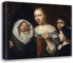 ArtDirect Wallerant Vaillant 18x15 Gallery Wrapped Canvas Museum Art Print Titled: Portrait of a Young Woman with Three Children (1650-1677)