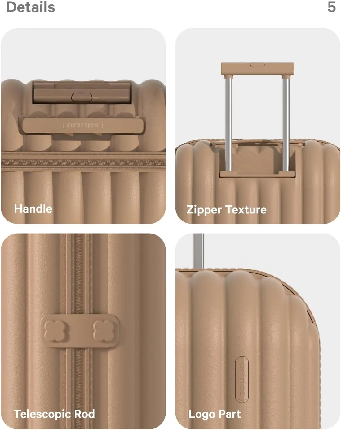 artrips Carry On Luggage with 8 Spinner Wheels,18'' Spinner Luggage,PC Lightweight Hardside Luggage,Travel Suitcase with Bread Design,TSA Lock,Brown,Carry On 18-Inch,40L