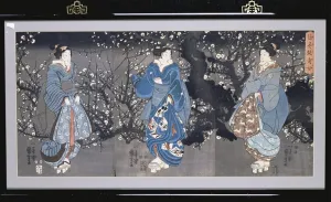 ARTTLBBS Famous Artworks Prints Poster Canvas an Oban Depicting a Nocturnal Scene with Three Bijin by Utagawa Kuniyoshi Artwork Oil Painting for Home Decor 60x90cm
