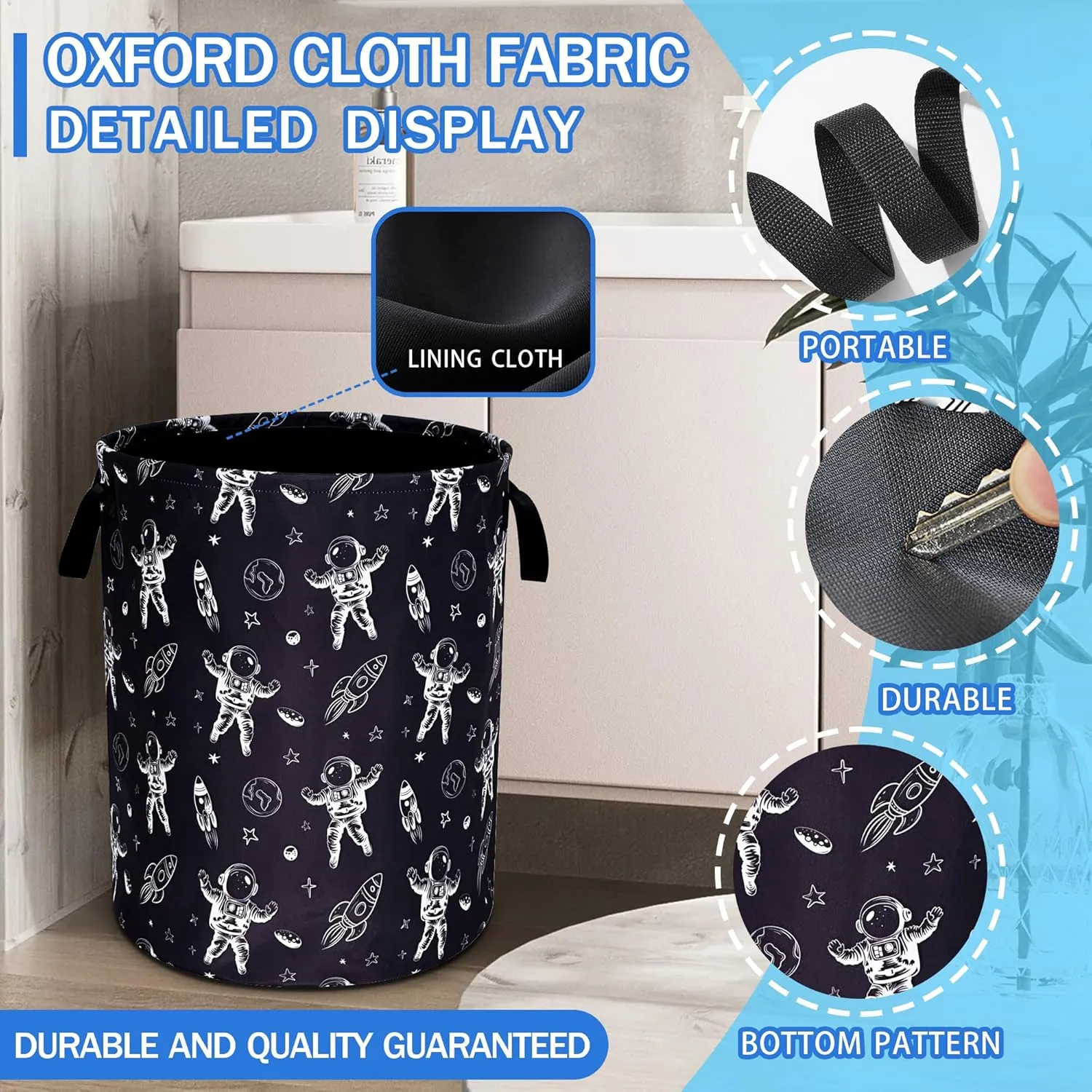 Astronaut Laundry Basket Oxford Cloth Planet Rocket Laundry Hamper With Handle Foldable Portable Clothes Storage Basket 18.9 X 16.5 Inch Storage Bag For Laundry Room/Bathroom/Bedroom/Dormitories