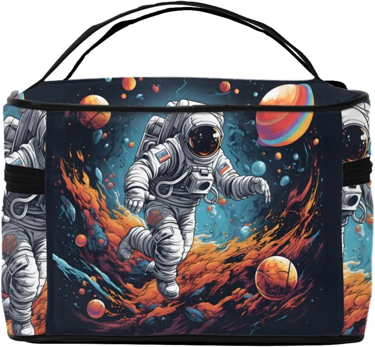 Astronauts Planet Space Makeup Bag for Women Travel Cosmetic Bag Large Makeup Case Portable Toiletry Skincare Organizer Bag