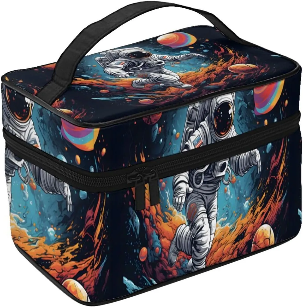 Astronauts Planet Space Makeup Bag for Women Travel Cosmetic Bag Large Makeup Case Portable Toiletry Skincare Organizer Bag