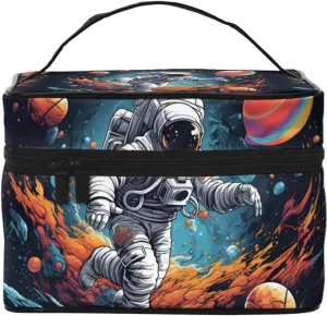 Astronauts Planet Space Makeup Bag for Women Travel Cosmetic Bag Large Makeup Case Portable Toiletry Skincare Organizer Bag