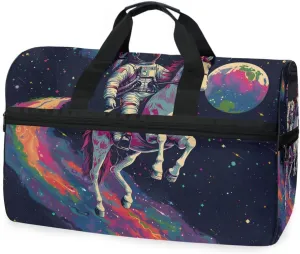 Astronauts Unicorns Travel Duffel Bag Luggage Sports Gym Bags With Shoes Compartment Large Capacity Lightweight Duffle Bag For Men Women