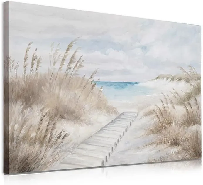 ATELIYISHU Beach Canvas Wall Art: grassy steps to the sea, seaside landscape painting Suitable for Living room 24X16inch