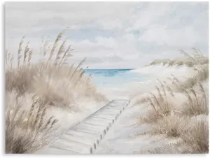 ATELIYISHU Beach Canvas Wall Art: grassy steps to the sea, seaside landscape painting Suitable for Living room 24X16inch