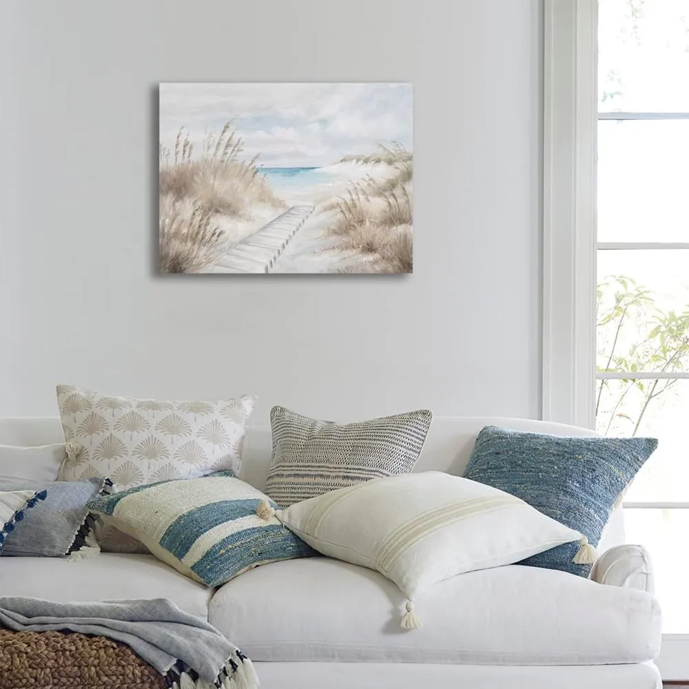 ATELIYISHU Beach Canvas Wall Art: grassy steps to the sea, seaside landscape painting Suitable for Living room 24X16inch