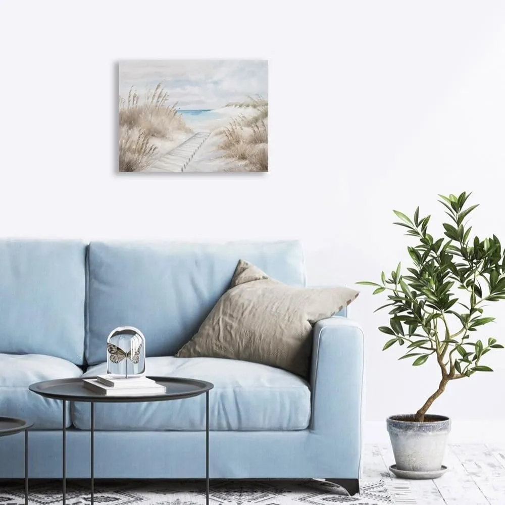 ATELIYISHU Beach Canvas Wall Art: grassy steps to the sea, seaside landscape painting Suitable for Living room 24X16inch