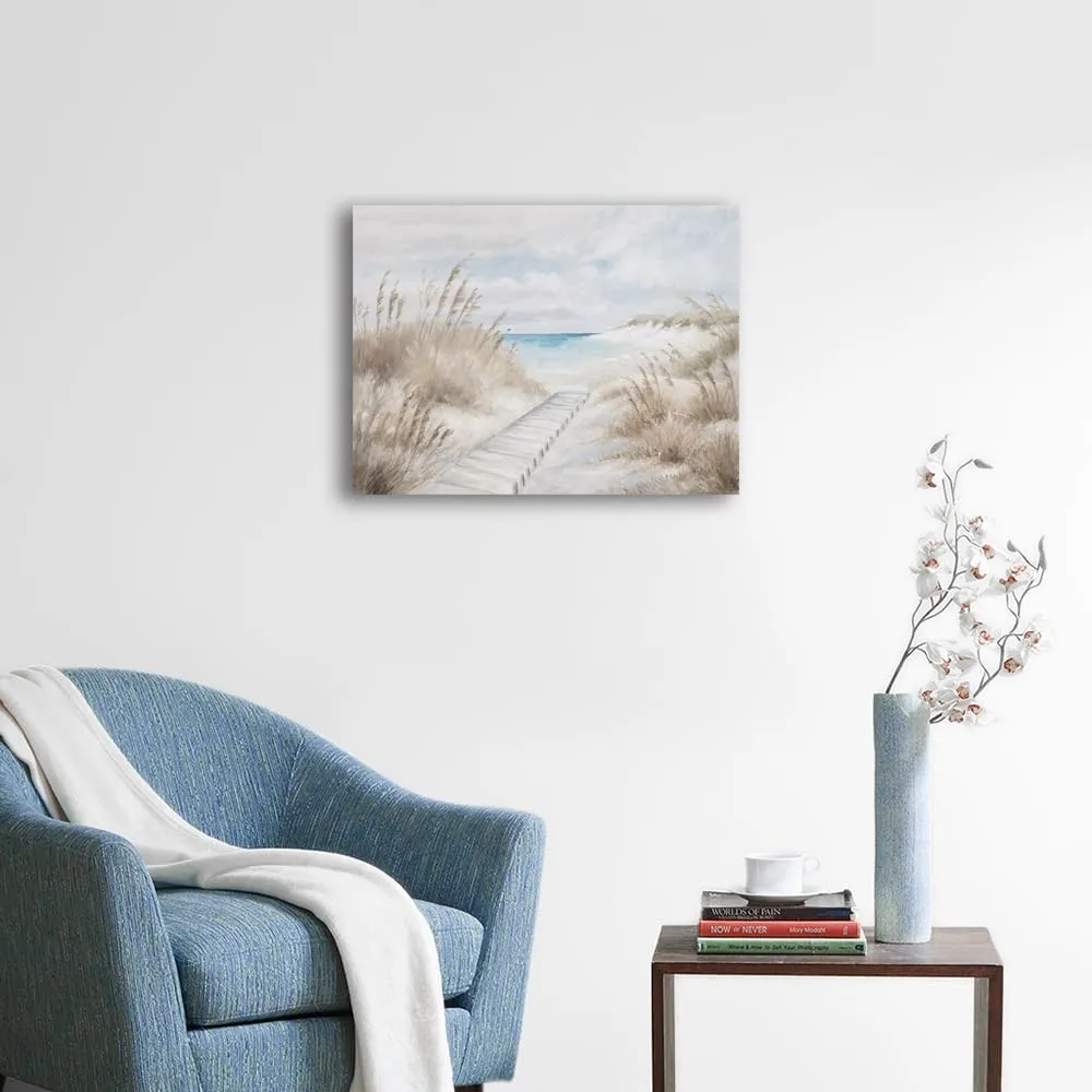 ATELIYISHU Beach Canvas Wall Art: grassy steps to the sea, seaside landscape painting Suitable for Living room 24X16inch