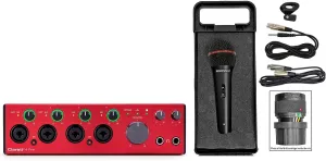 Audiosavings Bundle: Focusrite Clarett 4Pre USB-C Audio Recording Interface, 4 Mic Preamps/JFET/ADAT Bundle with Rockville RMIC-SR Handheld DJ Vocal Recording Wired Microphone Cable Mic Case (2 Items)